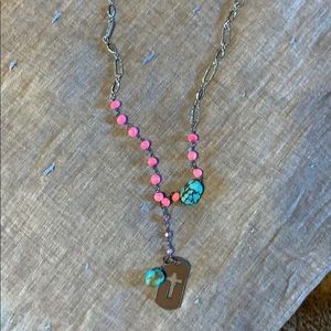 Turquoise and copper cross dog tag necklace